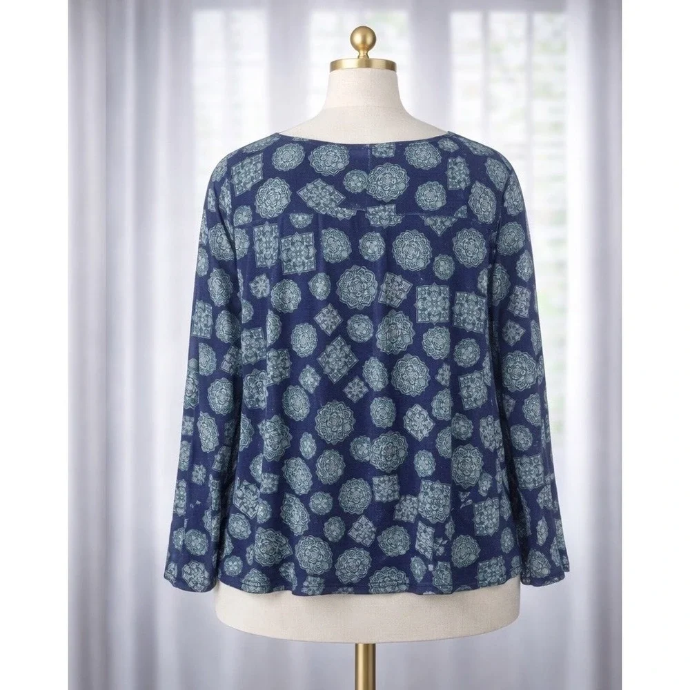 MICHAEL Michael‎ Kors Popover Top Teal Blue Navy Scoop Neck Open Sleeve Size XL